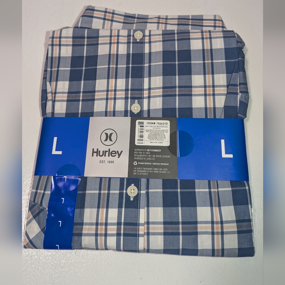 Hurley Men's Blue/White Plaid Woven Short Sleeve Shirt - Picture 5 of 5